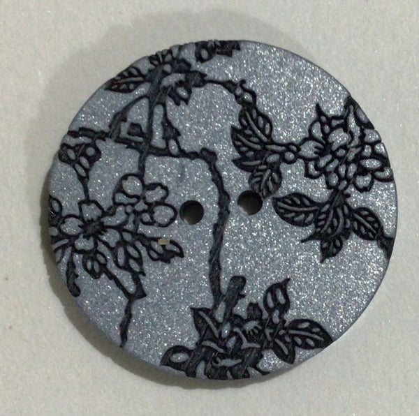30mm Flat Light Grey Flower & Bird Design Button